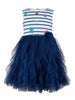 Branyork Blue & White Striped Fit and Flare Dress