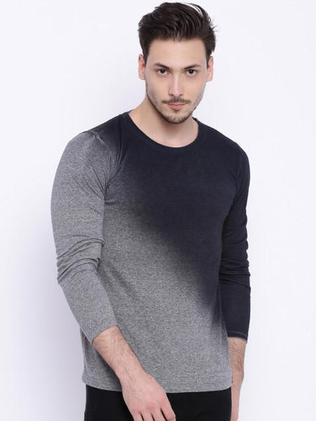 Daneaxon Grey & Black Round Neck T-shirt